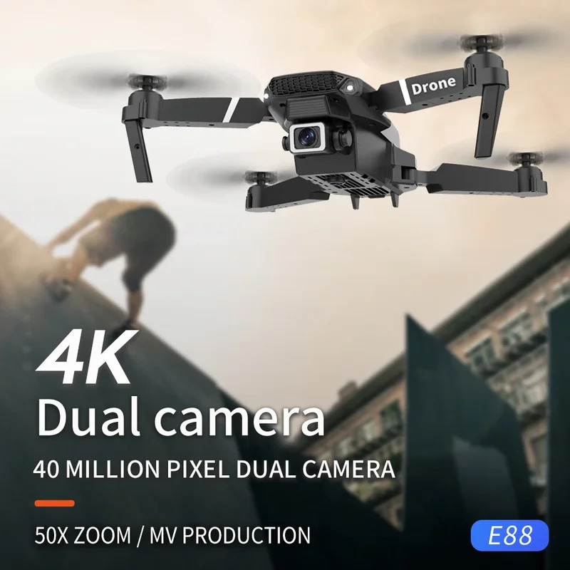 Inteligentny składany dron E88 – Drone Cinematic recenzja i cena